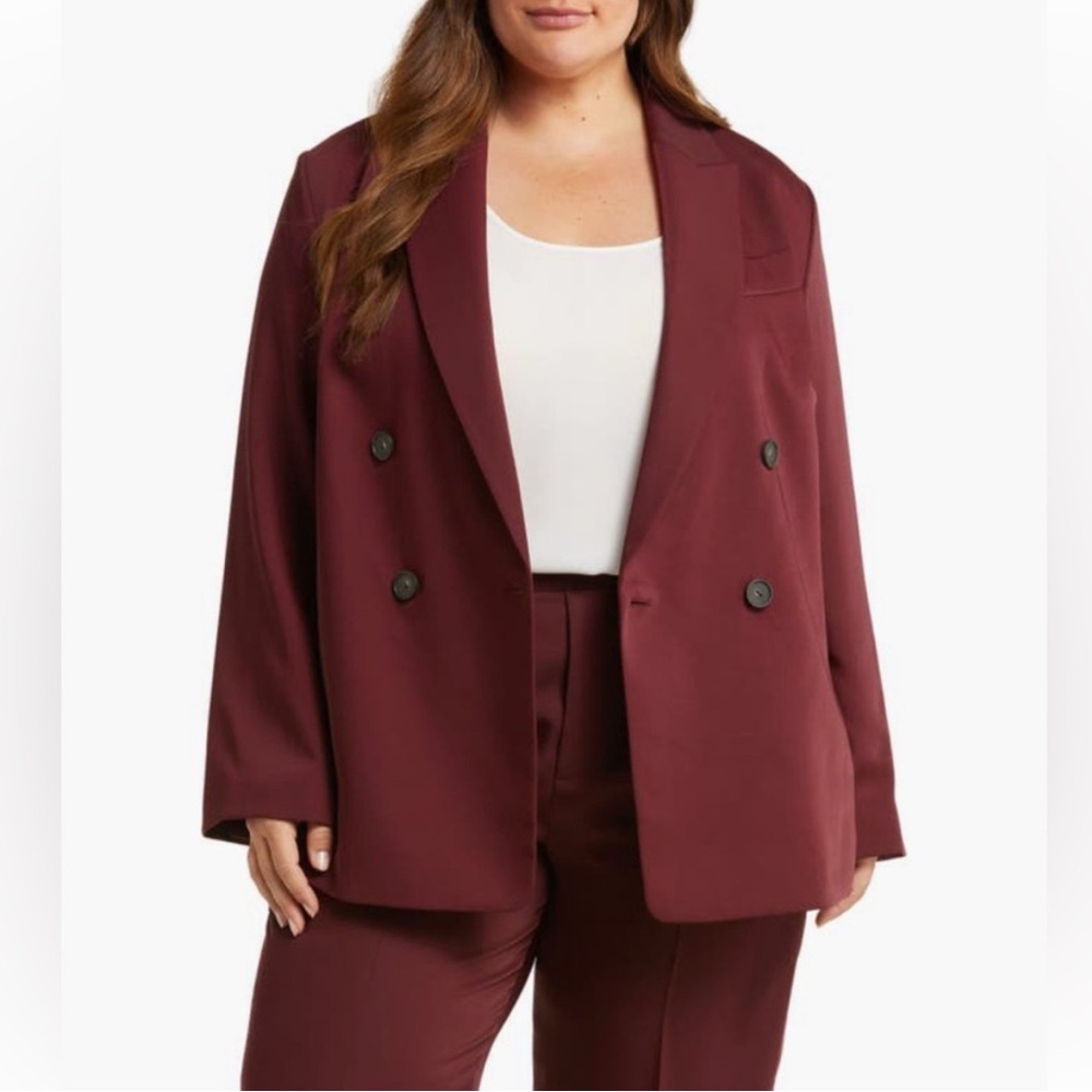 NWT Vince Double Breasted Crepe Blazer Plum Wine Women Peake…